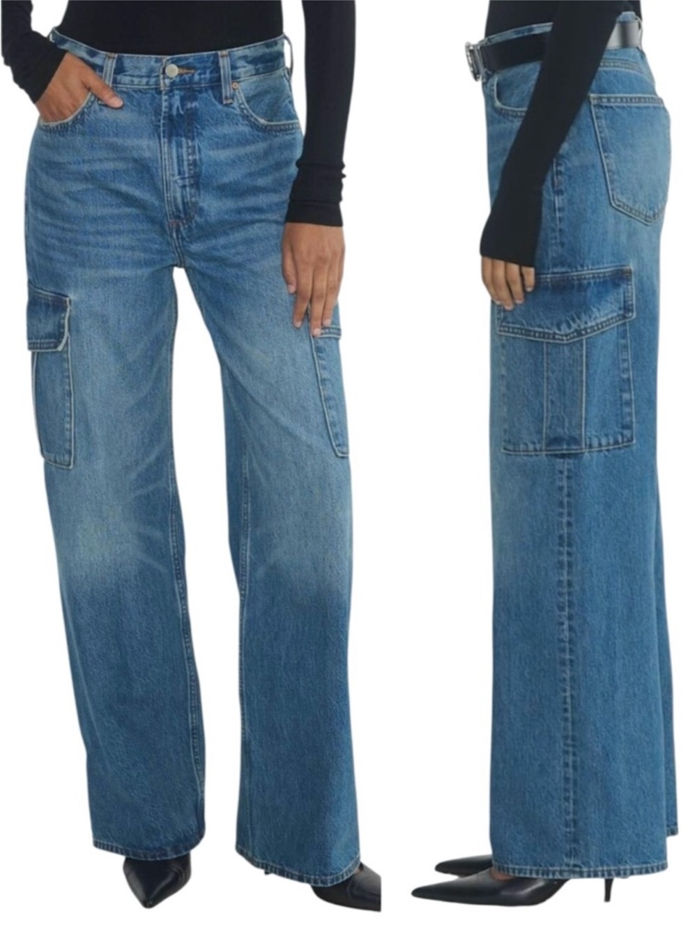 Denim Forum Farrah High-Rise Wide-Leg Cargo Jeans